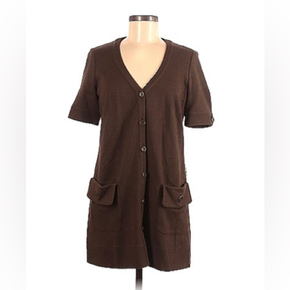 Brown Button-Up Short Sleeve Mini Dress
